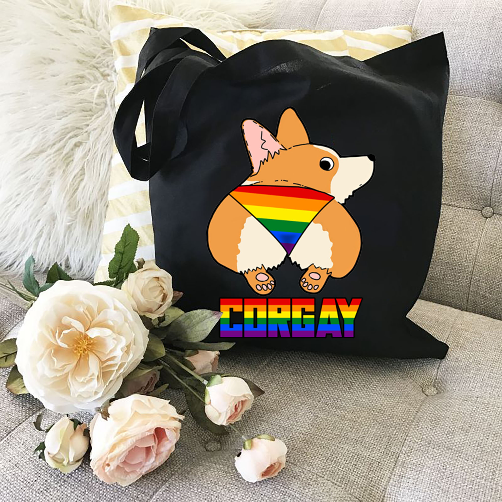 Vintage LGBTQ Gay Pride Rainbow Flag Corgi Corgay Pun NL Buy T Shirt