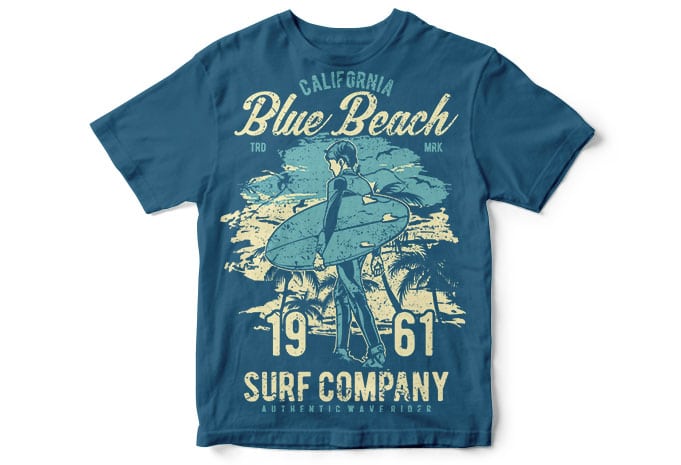 Blue beach tshirt design for sale