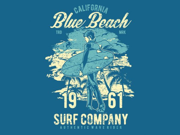 Blue beach tshirt design for sale