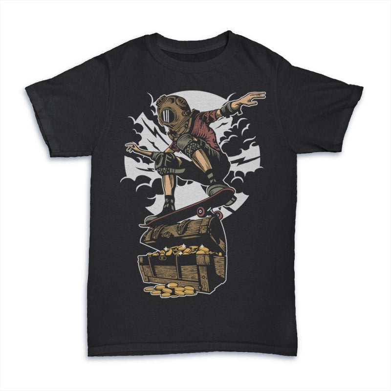 Diver Skater Treasure t shirt designs for print on demand