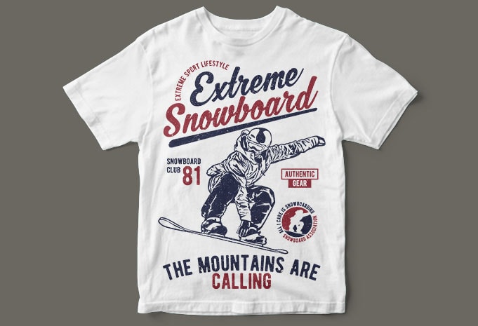 Extreme Snowboard t shirt designs for print on demand