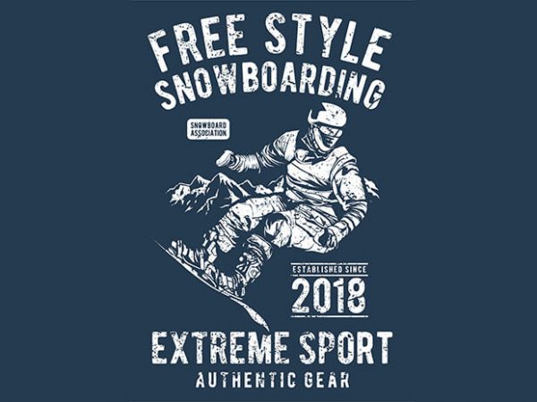 Free style snowboarding print ready vector t shirt design