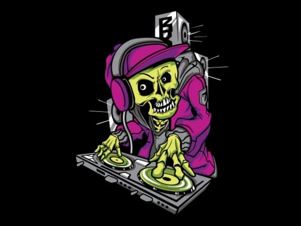 Dj skull vector t shirt design for download