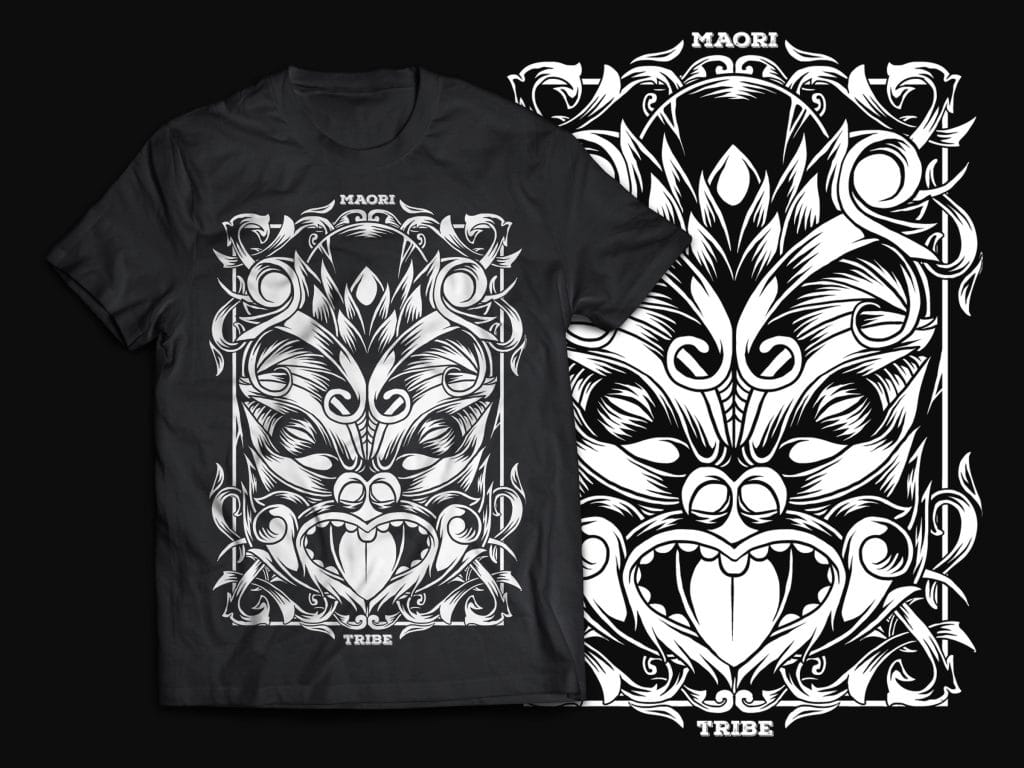 Maori Mask T-Shirt Design t-shirt designs for merch by amazon
