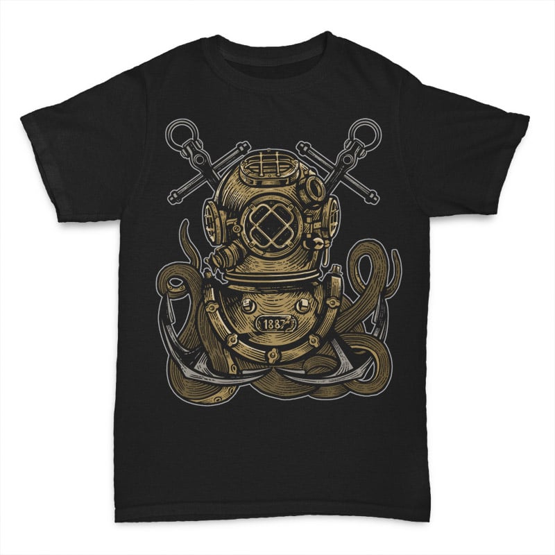 Diver Octopus tshirt design t shirt designs for printful