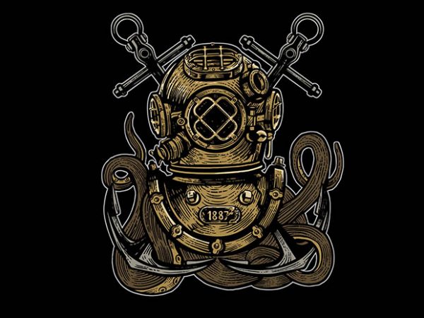 Diver octopus tshirt design