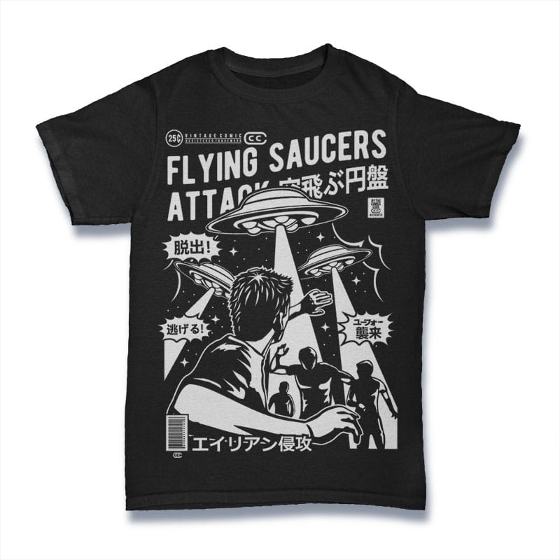 Flying Saucers Attack tshirt designs for merch by amazon