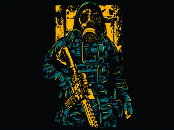 Gas mask soldier tshirt design for sale