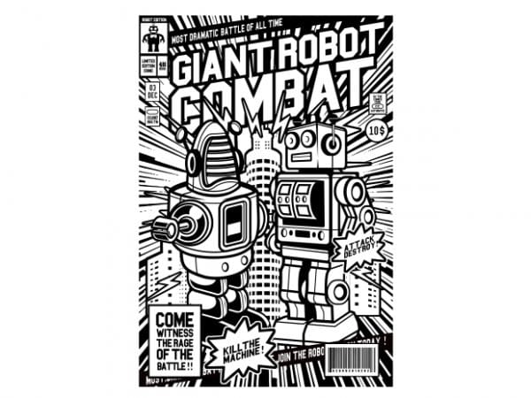 Giant robot combat vector t-shirt design for commercial use