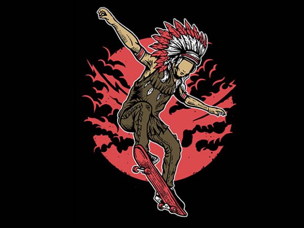 Indian chief skateboard tshirt design