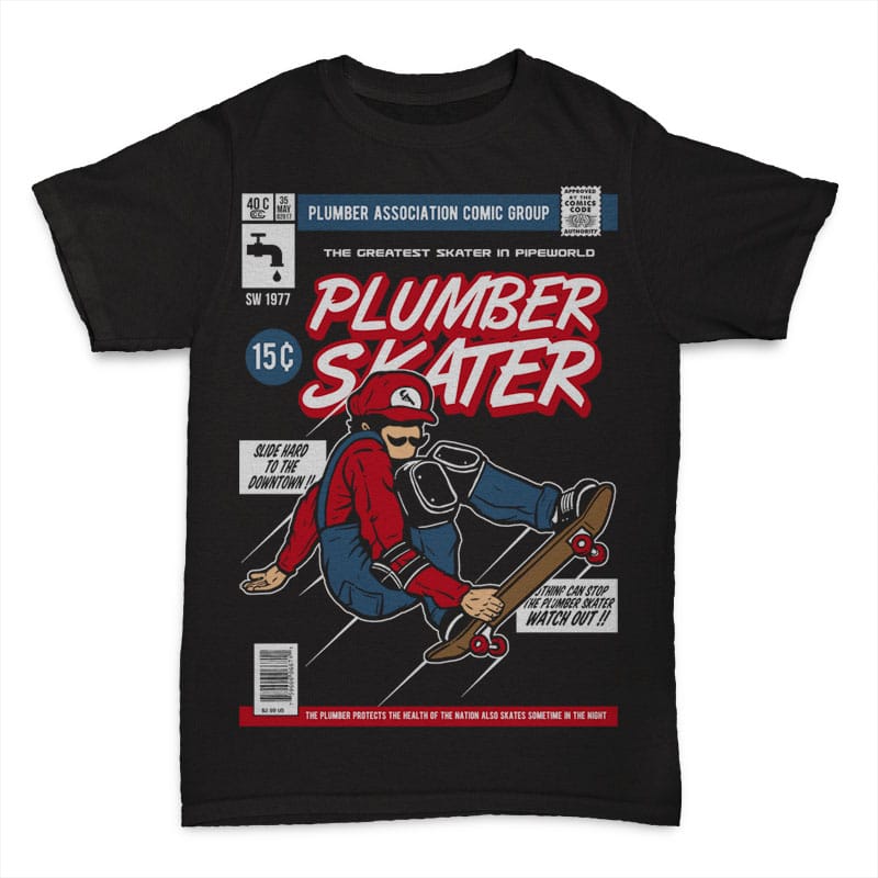 Plumber Skater t shirt design tshirt design for merch by amazon