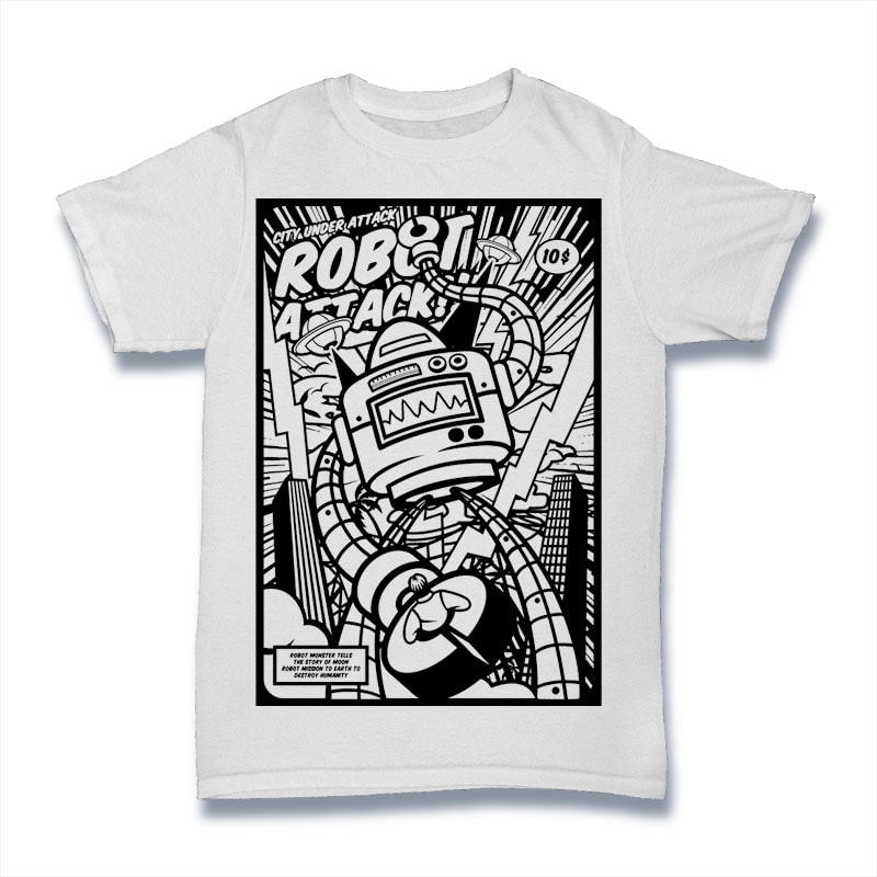 Robot Attack tshirt design for sale
