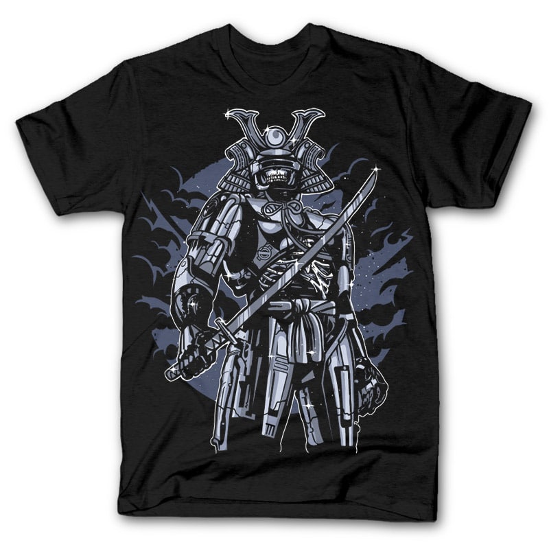 Samurai Robot Skull t shirt design tshirt design for merch by amazon