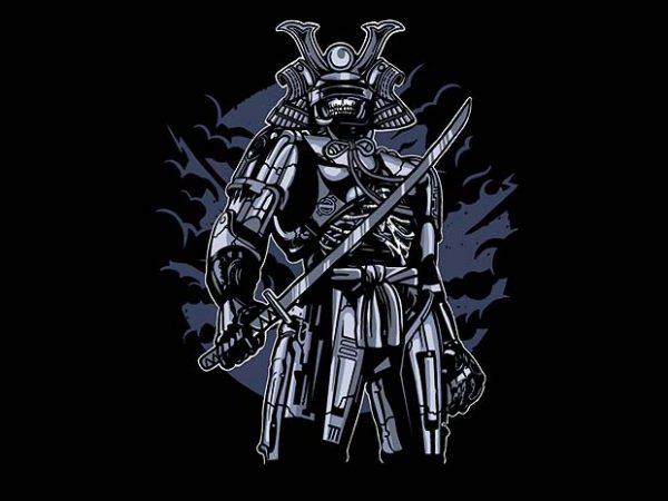 Samurai robot skull t shirt design
