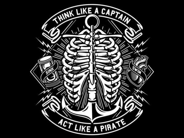 Think like a captain print ready vector t shirt design