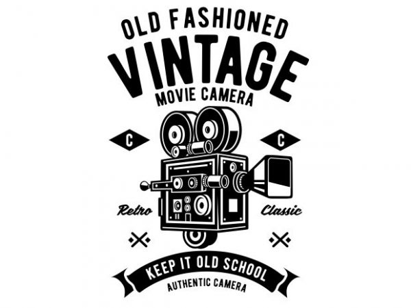Vintage movie camera tshirt design vector