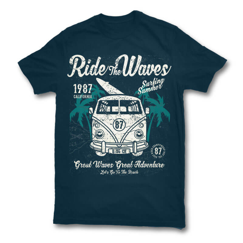 Ride The Waves tshirt design commercial use t shirt designs
