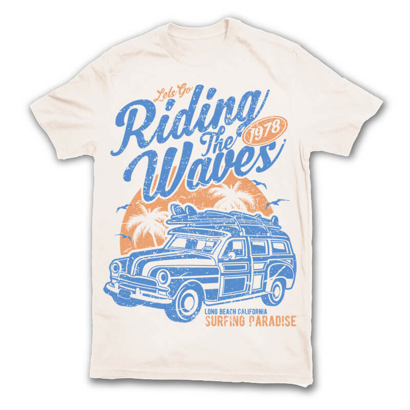 Riding The Waves t-shirt design commercial use t shirt designs
