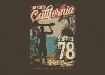 Beach Of California vector t-shirt design template