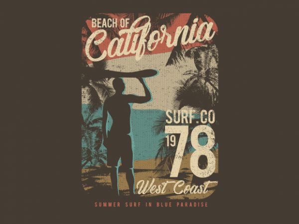 Beach of california vector t-shirt design template