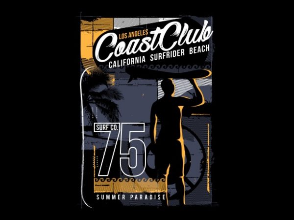 Coast club california surfrider vector t-shirt design for commercial use