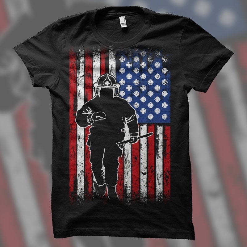 The Fireman Flag t shirt designs for print on demand