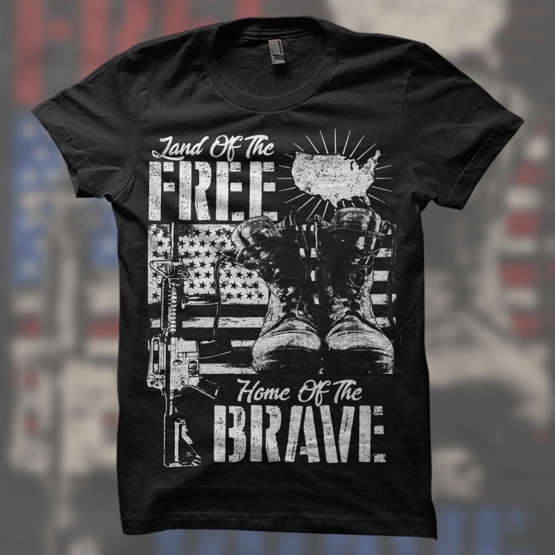 Land Free, Home Brave t shirt designs for print on demand