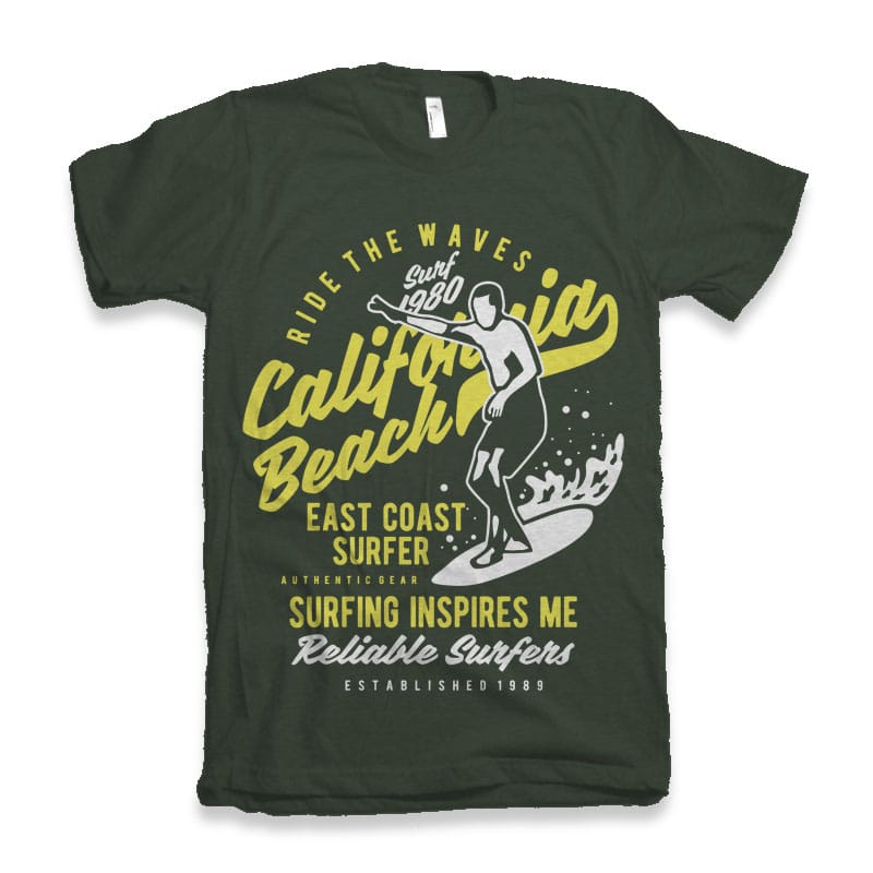 Ride The Waves in California Beach t shirt design graphic