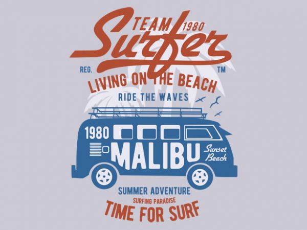 Team surfer 1980 t-shirt design