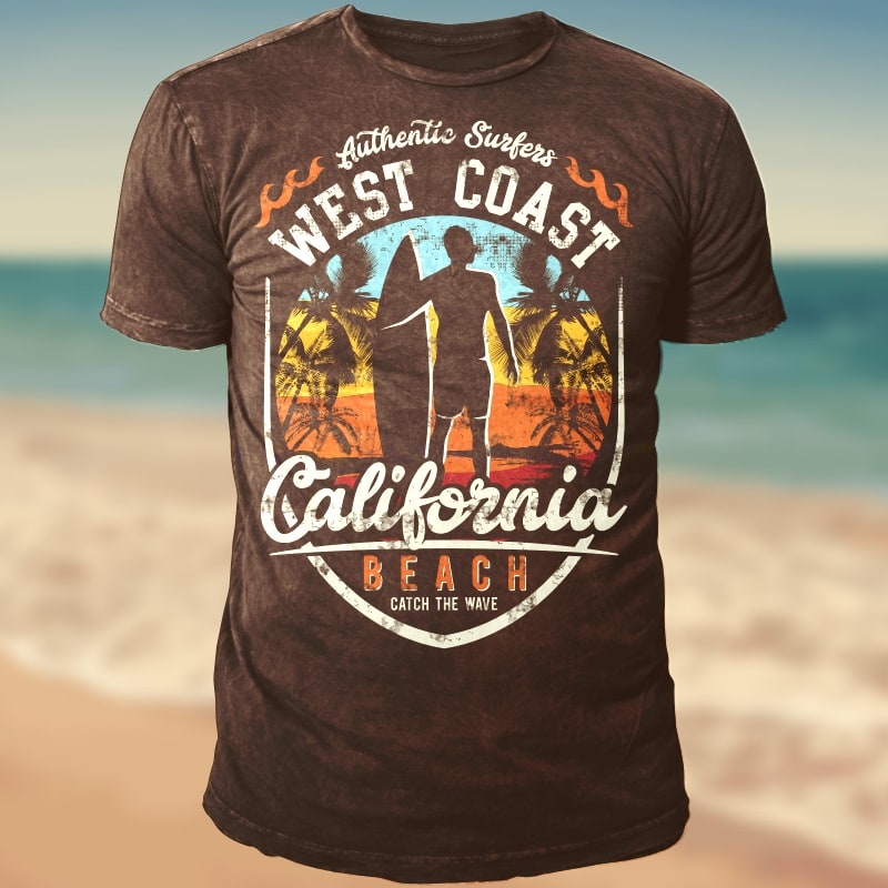 West Coast California Beach Print Ready Vector T Shirt Design