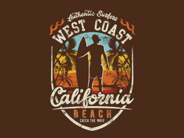 West coast california beach print ready vector t shirt design