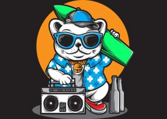 Surfing Cat vector t-shirt design template