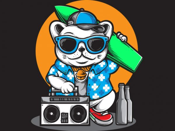 Surfing Cat vector t-shirt design template Surfing Cat vector t-shirt design template