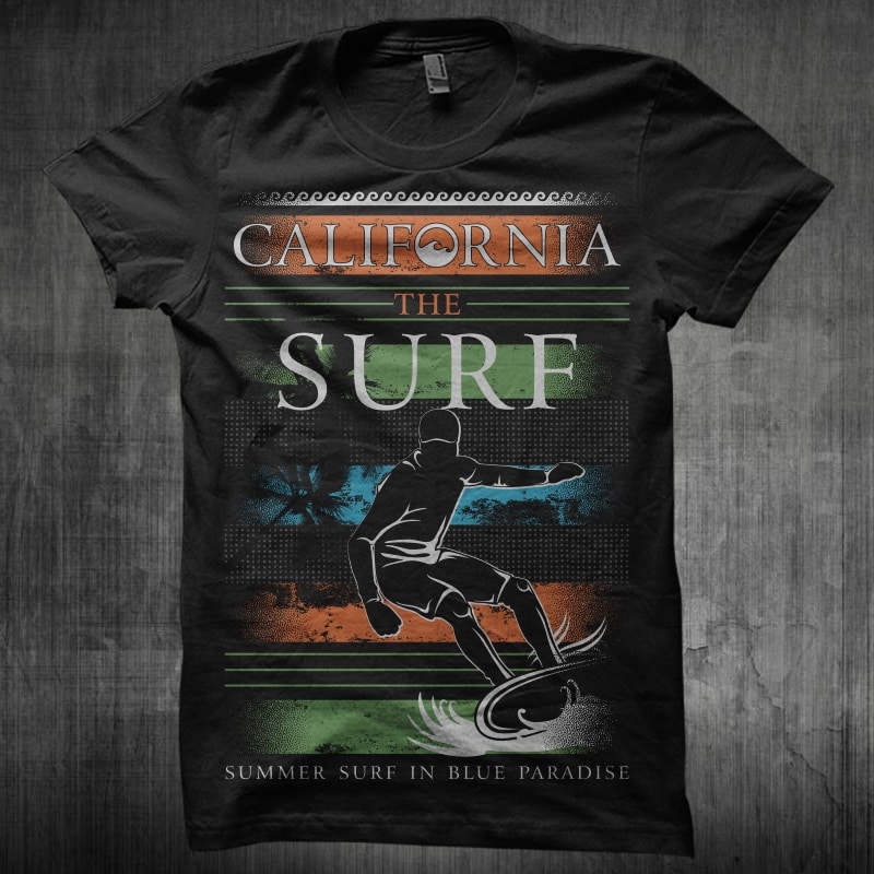 California The Surf t shirt design graphic