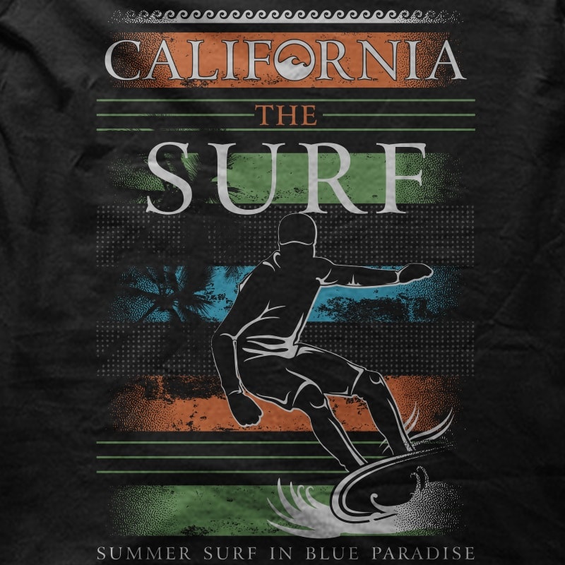 California The Surf t shirt design graphic