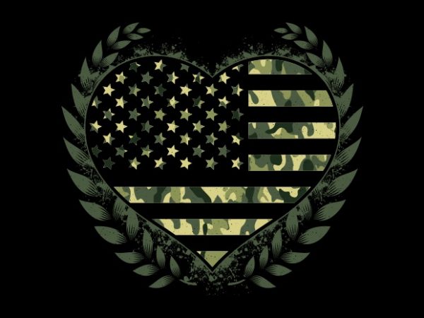 Camo flag heart t shirt design to buy