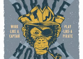 Monkey Pirate vector t shirt design for download