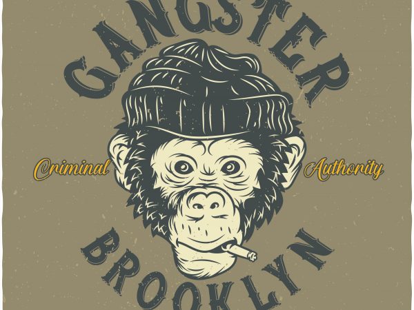 Monkey gangster t shirt design for purchase