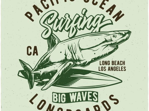 Pacific ocean surfing vector t-shirt design for commercial use