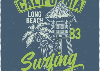 California surfing print ready vector t shirt design