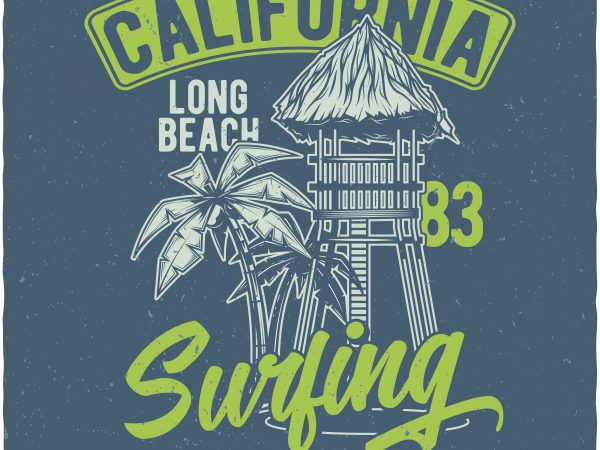 California surfing print ready vector t shirt design