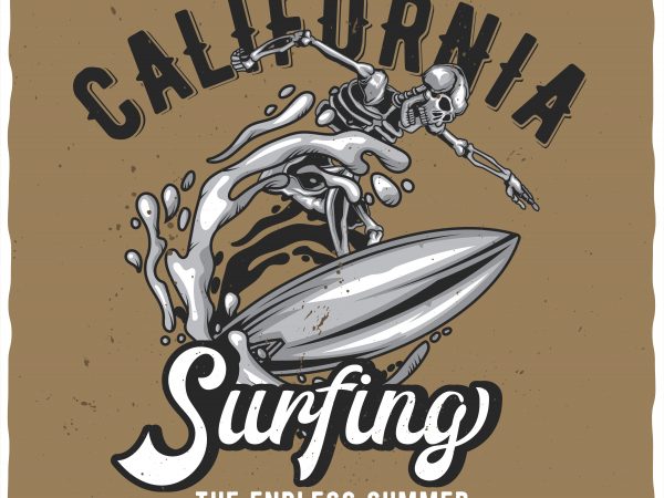 California surfing vector t-shirt design for commercial use