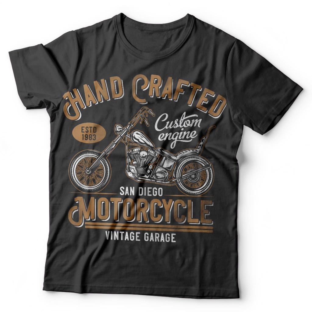 Hand crafted motorcycle t shirt designs for sale