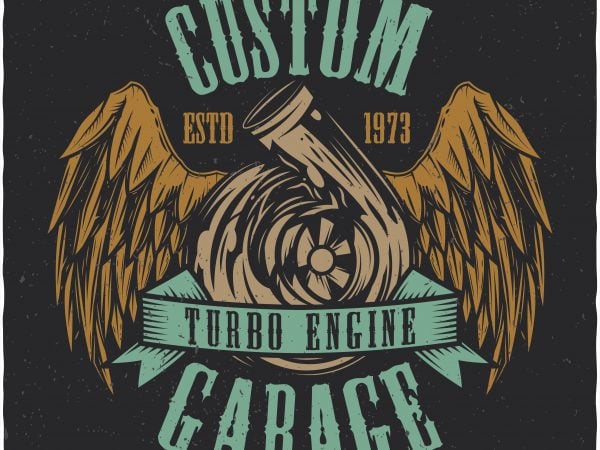 Turbo engine garage. vector t-shirt design