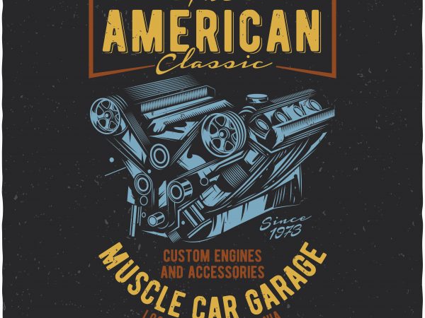American muscle car garage vector t-shirt design for commercial use