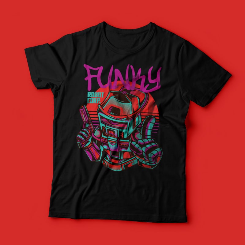 Funky Robot t shirt design graphic