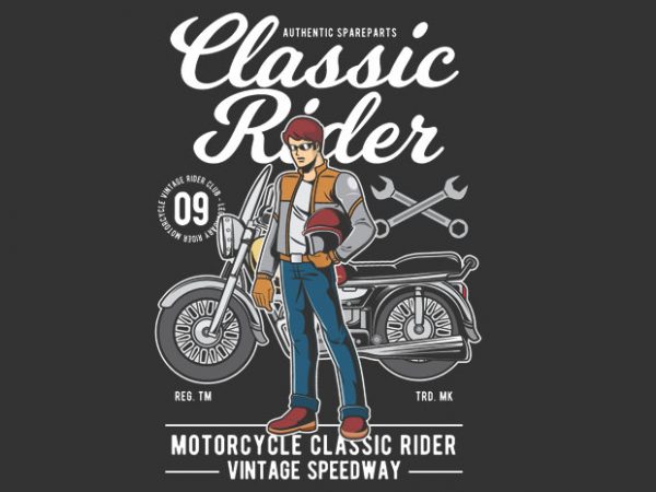 Classic rider vector t shirt design for download