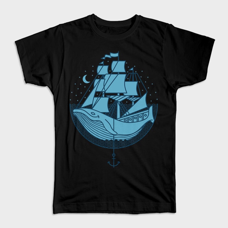 Whaleship t shirt designs for merch teespring and printful