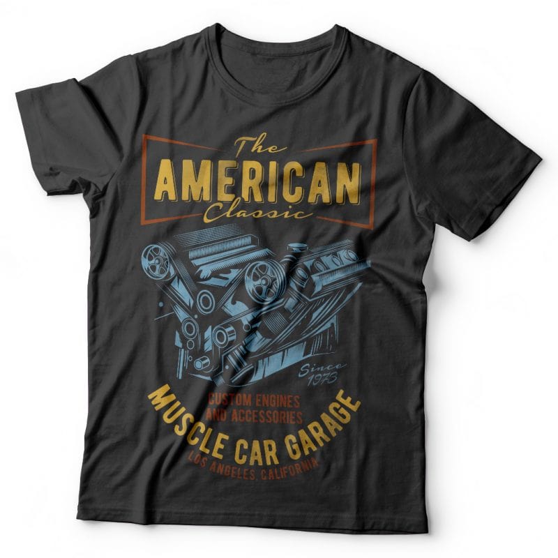 American muscle car garage tshirt factory