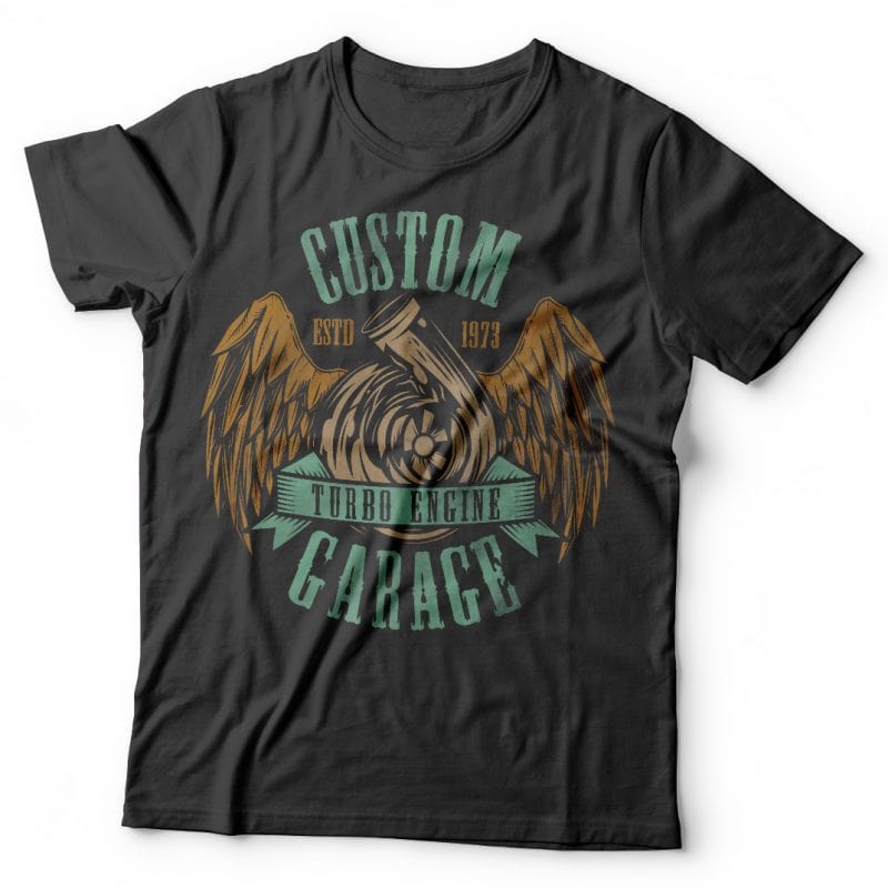 Turbo engine garage. Vector t-shirt design buy t shirt designs artwork